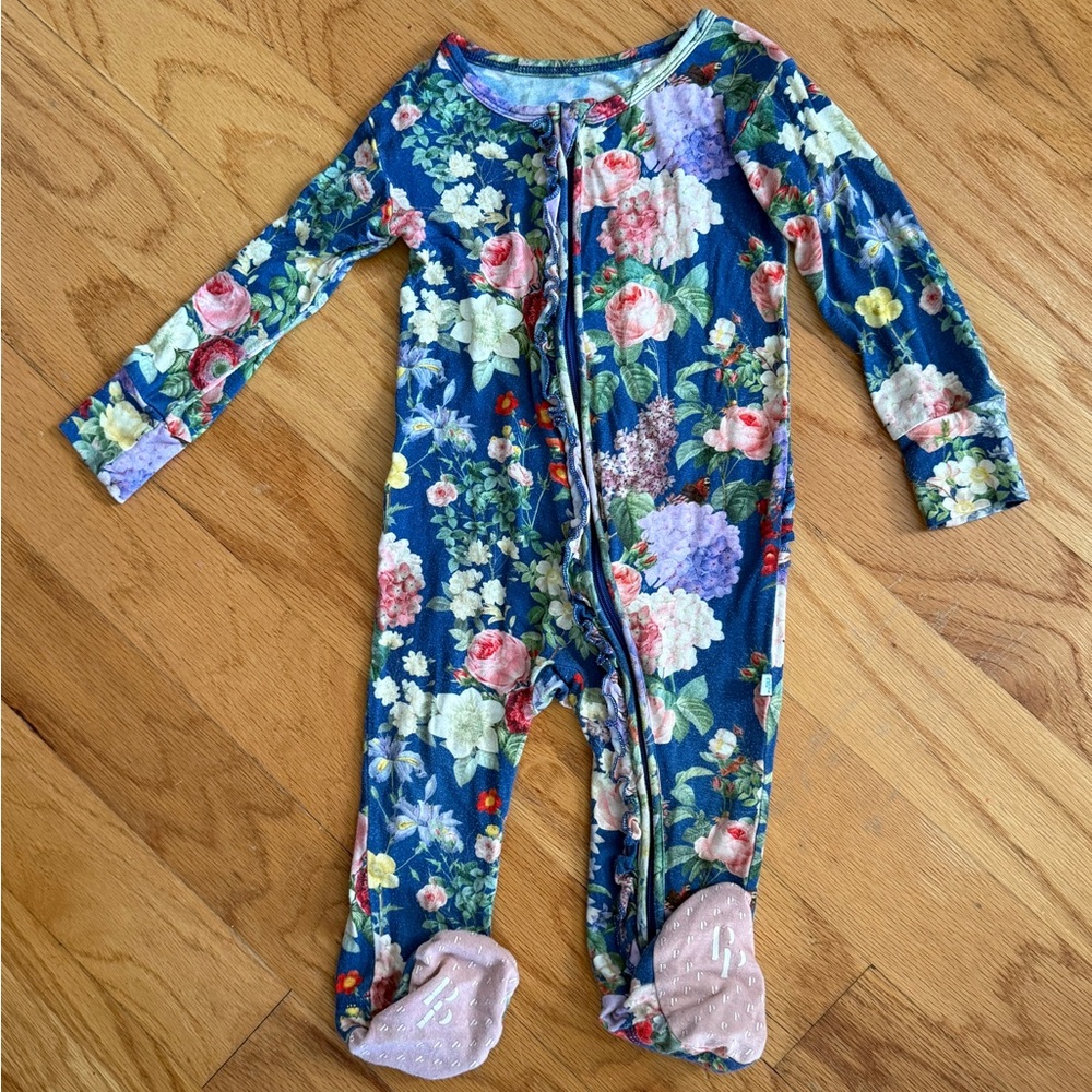 Posh Peanut Blue Floral Kids Footie - Size 12-18 months